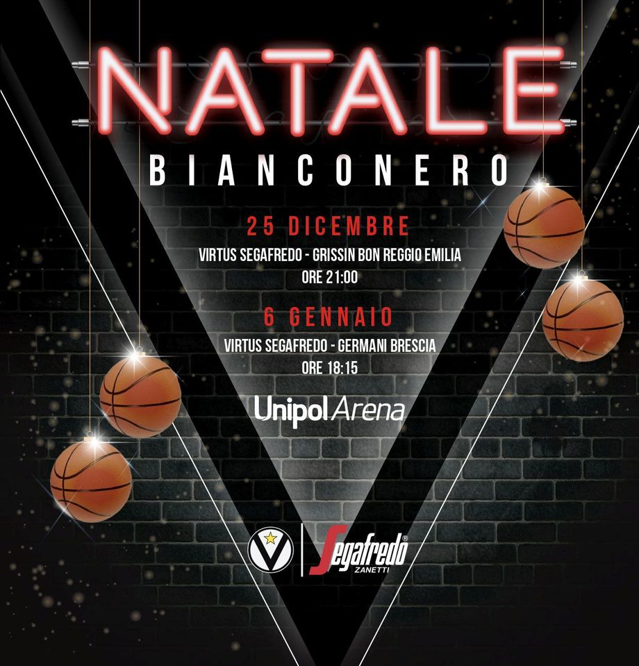 Il 'Natale Bianconero' della Virtus Bologna: presentata l'iniziativa per le gare del 25 dicembre e dell'Epifania all'Unipol Arena. Dalla Salda: 'Una grande sfida per tutti noi'