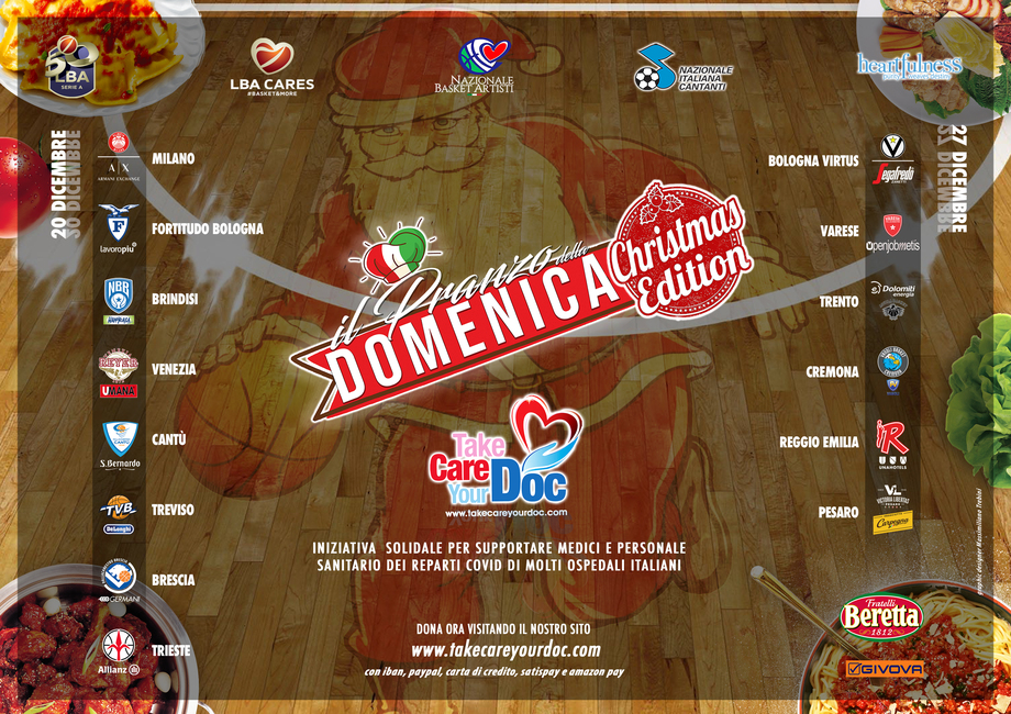 Il 'Pranzo della Domenica Christmas Edition' a medici e personale sanitario nei reparti Covid19 degli ospedali delle città di Serie A